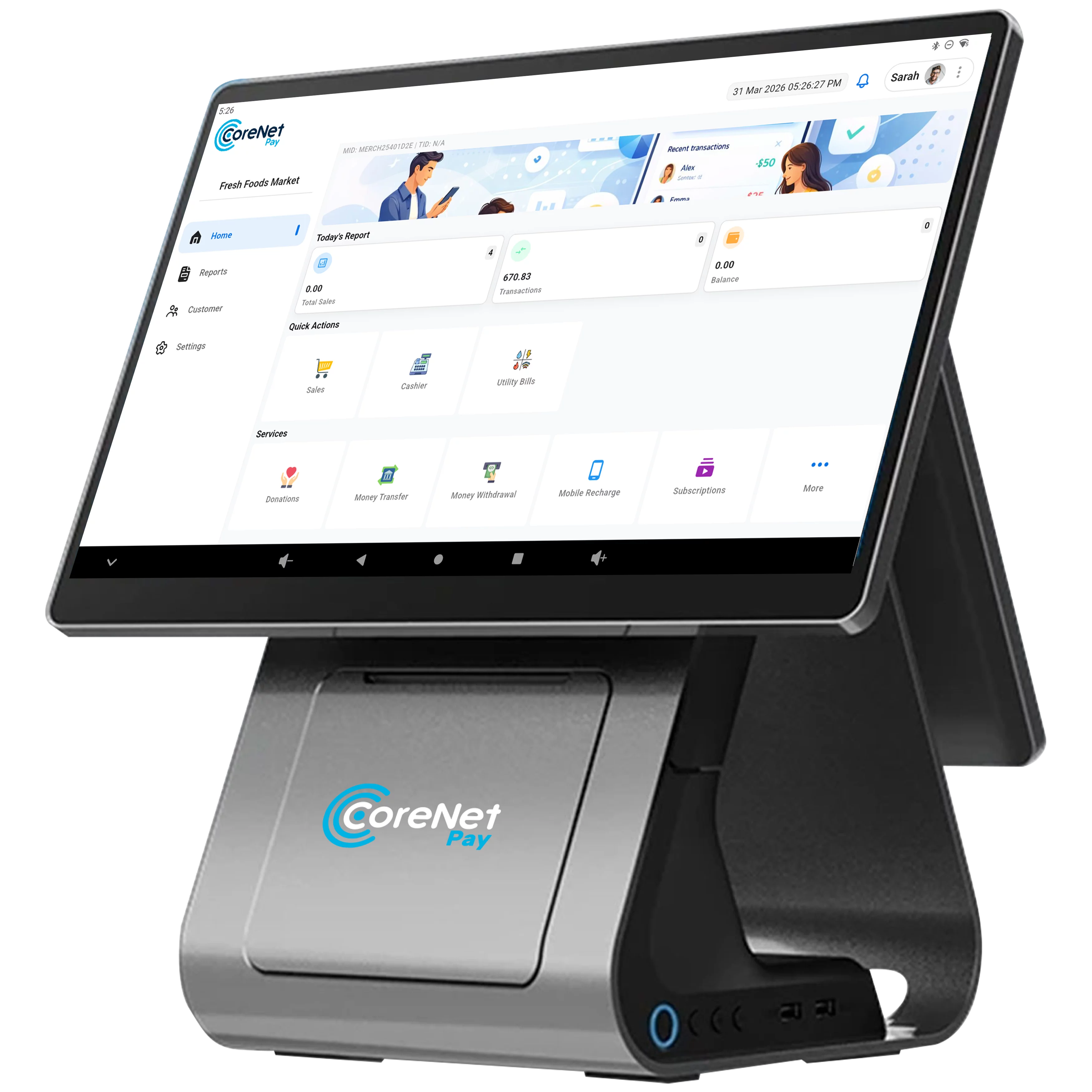 CoreNetPay mobile and dashboard device